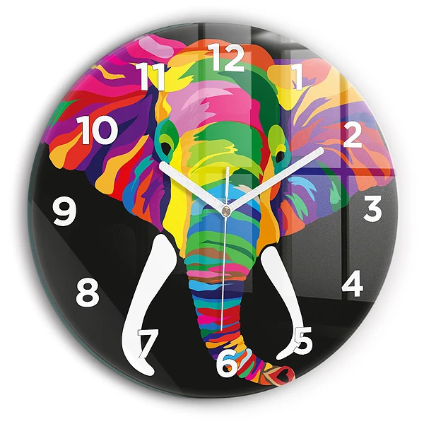 Wanduhr glas rund Gefärbter Elefant