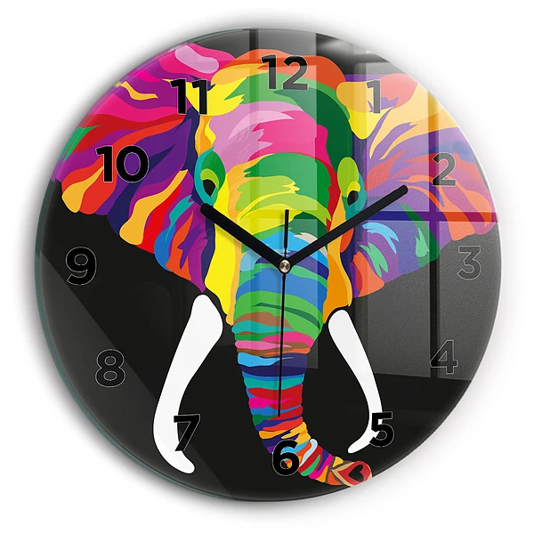 Wanduhr glas rund Gefärbter Elefant