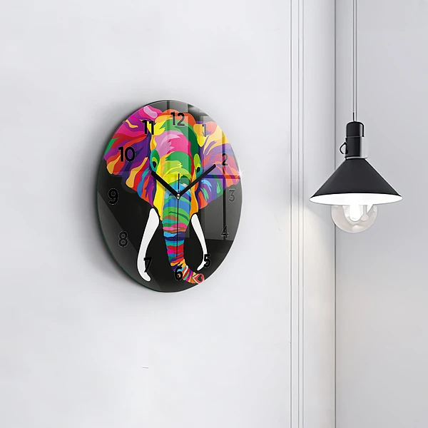 Wanduhr glas rund Gefärbter Elefant