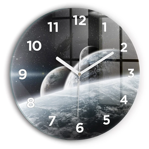 Wanduhr glas rund Kosmos Planeten