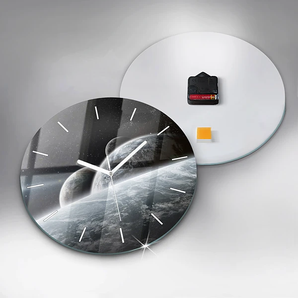 Wanduhr glas rund Kosmos Planeten