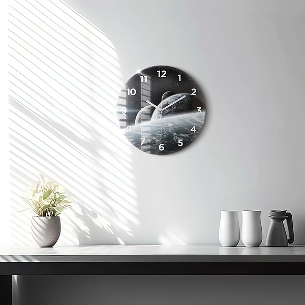 Wanduhr glas rund Kosmos Planeten