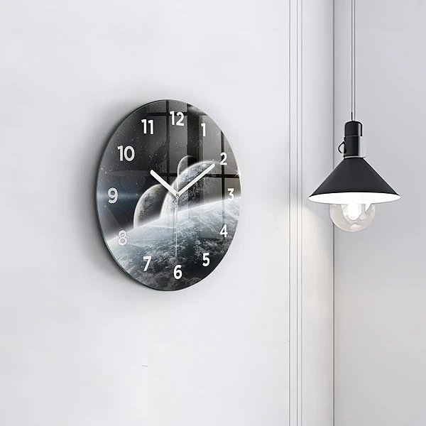 Wanduhr glas rund Kosmos Planeten
