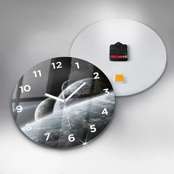 Wanduhr glas rund Kosmos Planeten