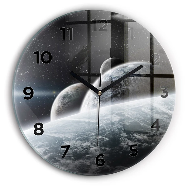 Wanduhr glas rund Kosmos Planeten