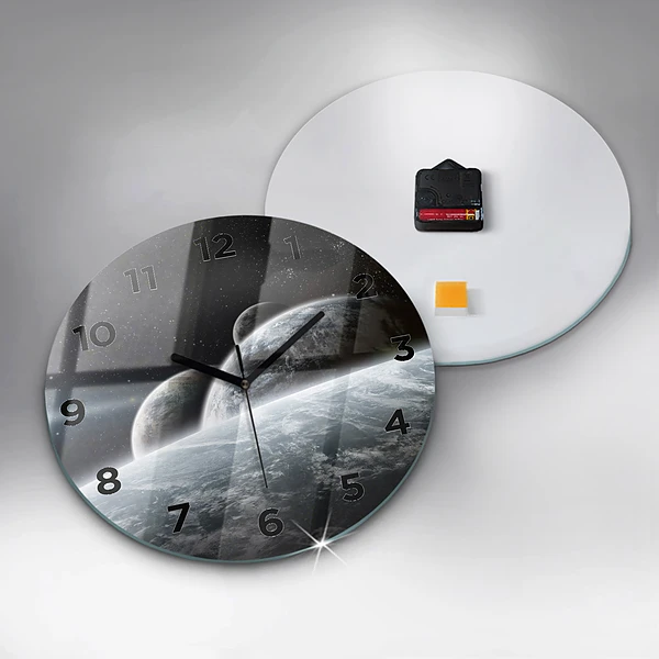 Wanduhr glas rund Kosmos Planeten