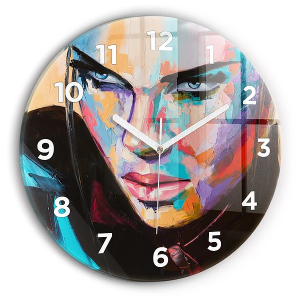 Wanduhr glas rund Porträt einer Frau