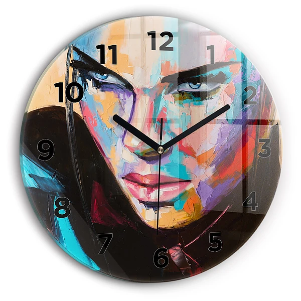 Wanduhr glas rund Porträt einer Frau
