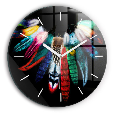 Wanduhr rund Bunte Vogelfedern