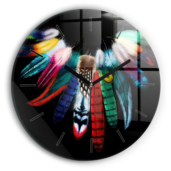 Wanduhr rund Bunte Vogelfedern