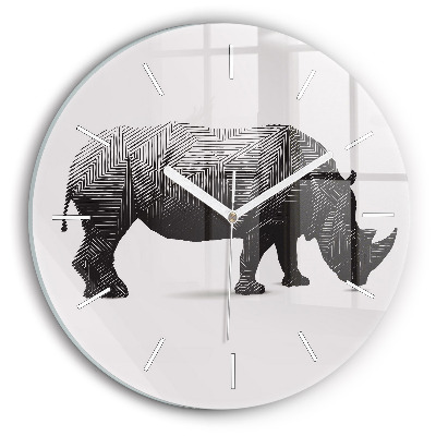 Wanduhr glas rund Rhinozeros Linienkunst
