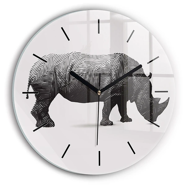 Wanduhr glas rund Rhinozeros Linienkunst