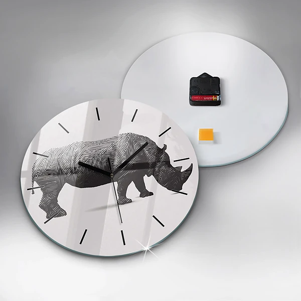 Wanduhr glas rund Rhinozeros Linienkunst