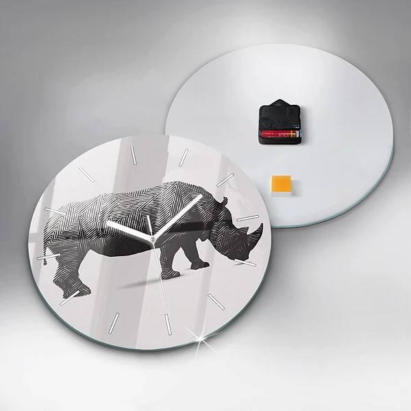 Wanduhr glas rund Rhinozeros Linienkunst