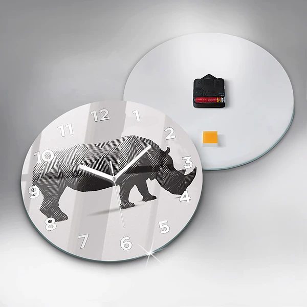 Wanduhr glas rund Rhinozeros Linienkunst