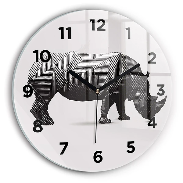 Wanduhr glas rund Rhinozeros Linienkunst