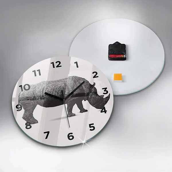 Wanduhr glas rund Rhinozeros Linienkunst