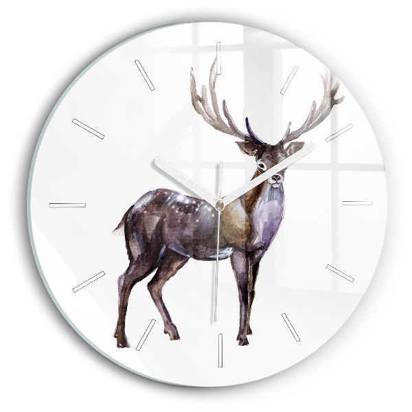 Wanduhr glas rund Hirsch, König der Wildnis