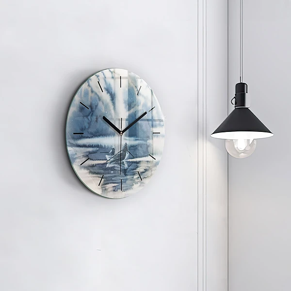 Wanduhr glas rund Fischer auf einem See