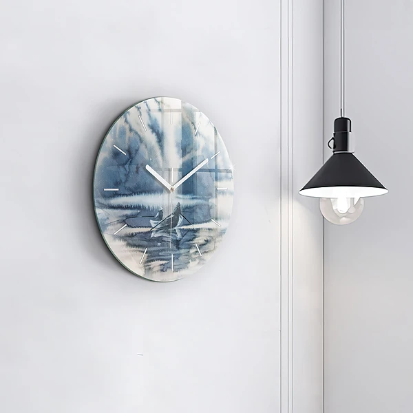 Wanduhr glas rund Fischer auf einem See