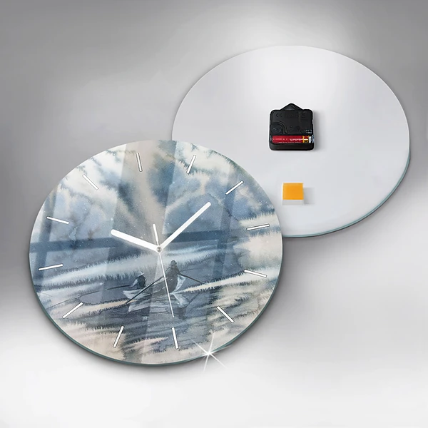 Wanduhr glas rund Fischer auf einem See