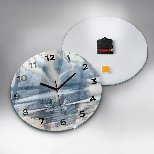 Wanduhr glas rund Fischer auf einem See