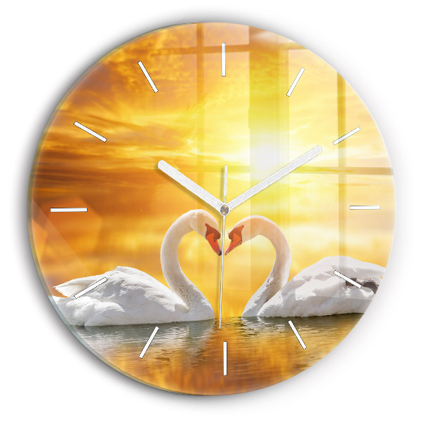 Wanduhr rund mit motiv Verliebte Schwäne