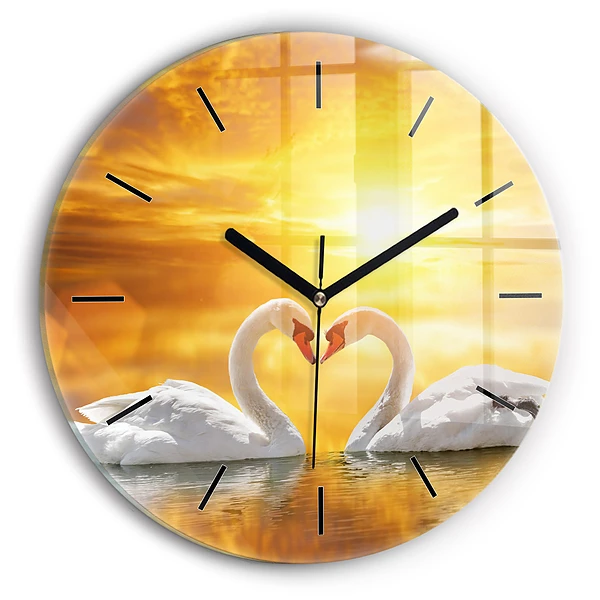 Wanduhr rund mit motiv Verliebte Schwäne