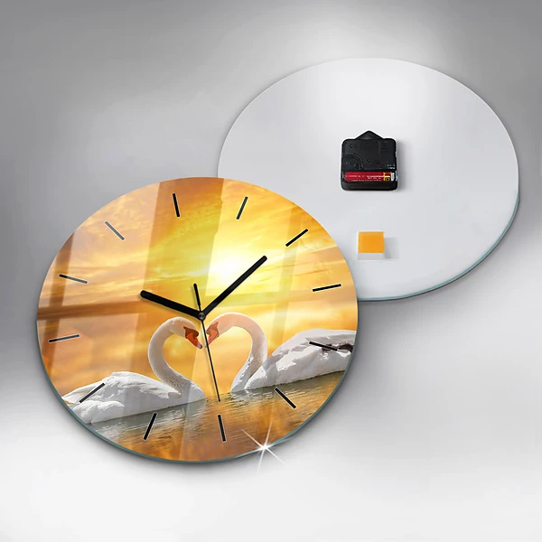 Wanduhr rund mit motiv Verliebte Schwäne
