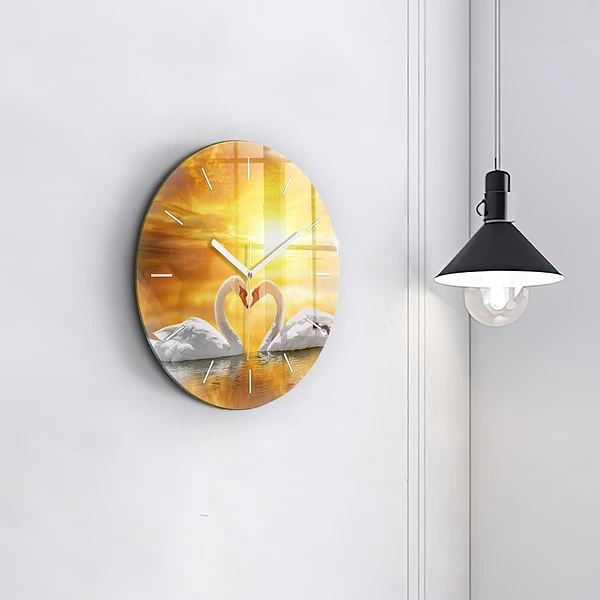 Wanduhr rund mit motiv Verliebte Schwäne