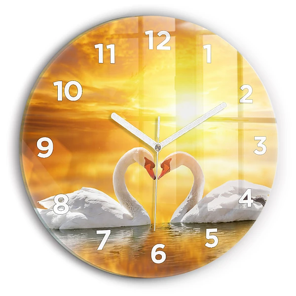 Wanduhr rund mit motiv Verliebte Schwäne