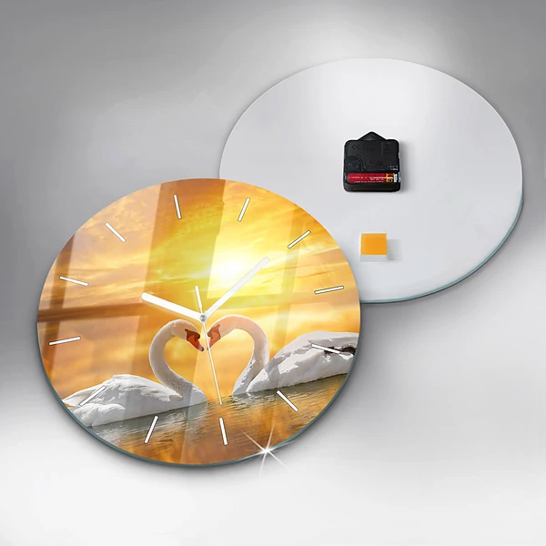Wanduhr rund mit motiv Verliebte Schwäne