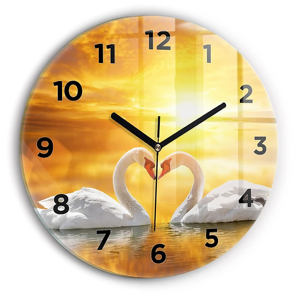 Wanduhr rund mit motiv Verliebte Schwäne