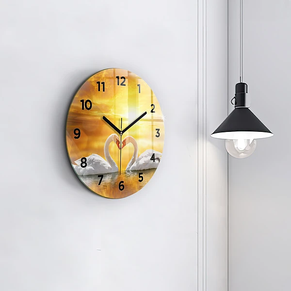Wanduhr rund mit motiv Verliebte Schwäne