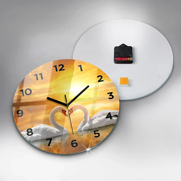 Wanduhr rund mit motiv Verliebte Schwäne