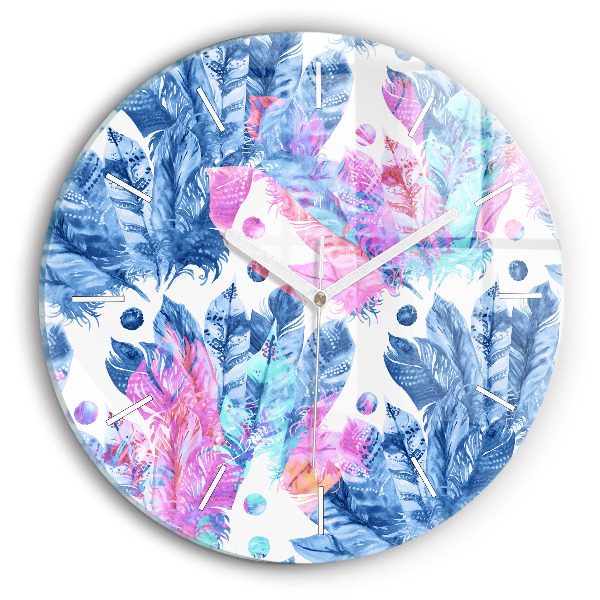 Wanduhr rund mit motiv Bunte Federn