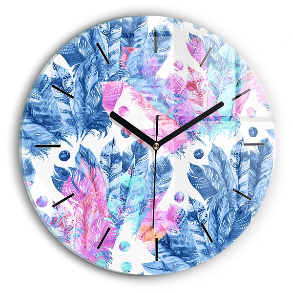 Wanduhr rund mit motiv Bunte Federn