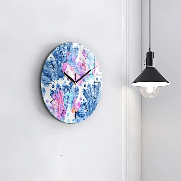 Wanduhr rund mit motiv Bunte Federn