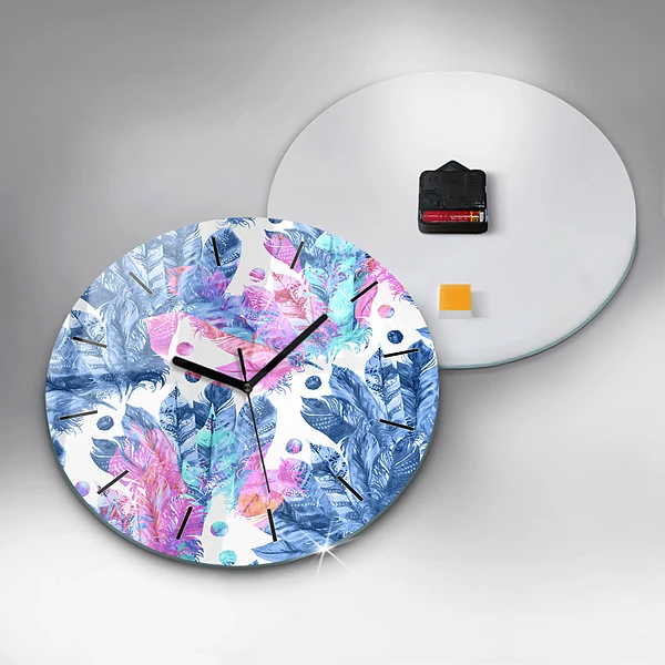 Wanduhr rund mit motiv Bunte Federn