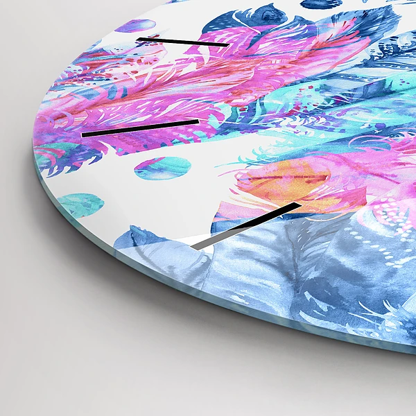 Wanduhr rund mit motiv Bunte Federn