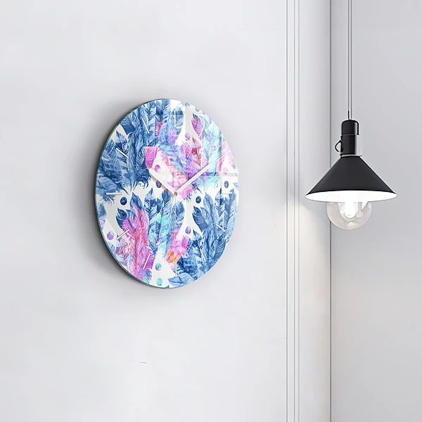 Wanduhr rund mit motiv Bunte Federn