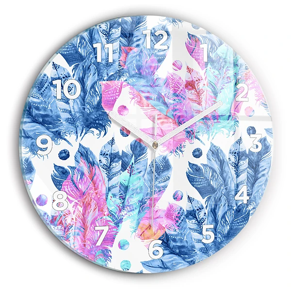Wanduhr rund mit motiv Bunte Federn