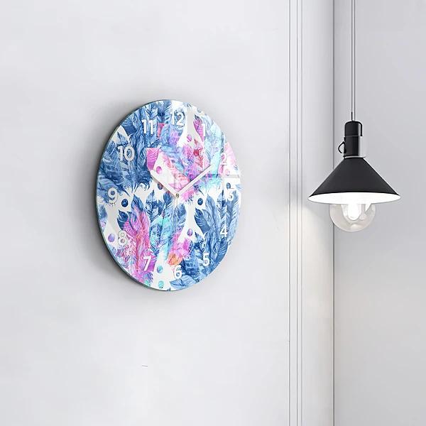 Wanduhr rund mit motiv Bunte Federn