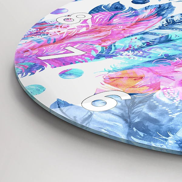 Wanduhr rund mit motiv Bunte Federn