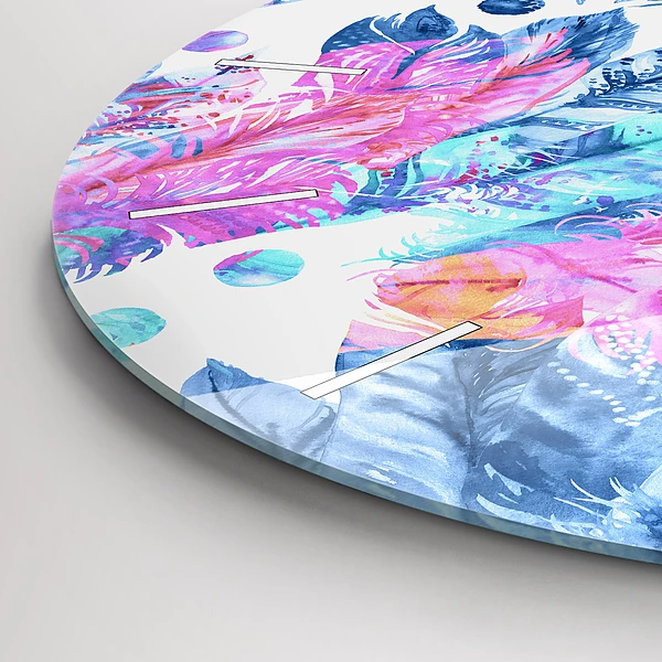 Wanduhr rund mit motiv Bunte Federn