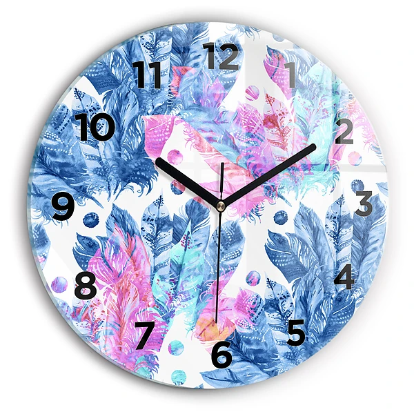 Wanduhr rund mit motiv Bunte Federn