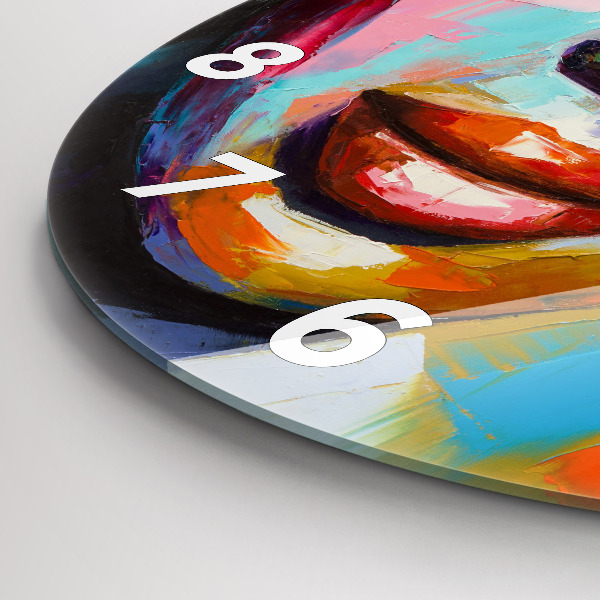 Wanduhr glas rund Farbiges Gesicht einer Frau