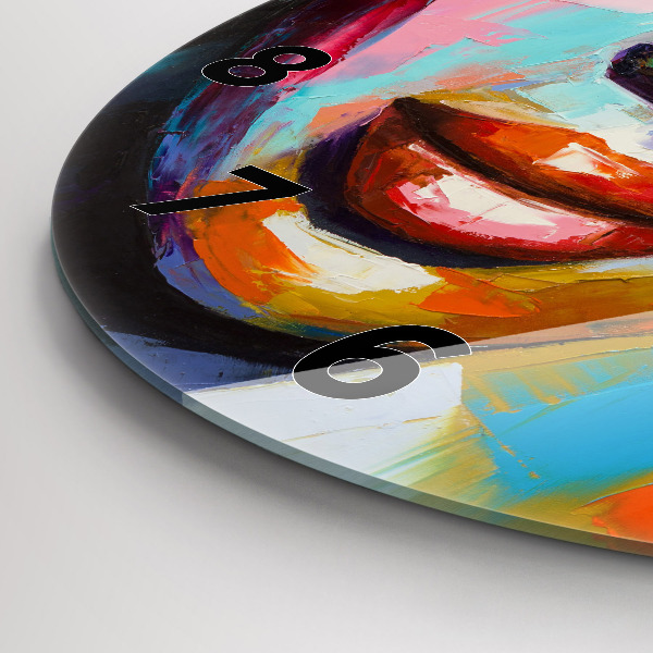 Wanduhr glas rund Farbiges Gesicht einer Frau