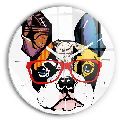Wanduhr rund mit motiv Französische Bulldogge mit Brille