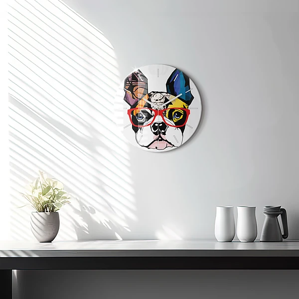 Wanduhr rund mit motiv Französische Bulldogge mit Brille